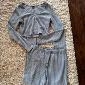 Women Ribbed Matching Set in Light Blue • S